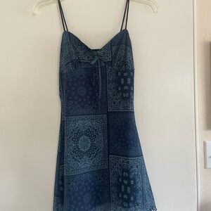 Urban Outfitters Navy Bandana-Print Slip Mini Dress